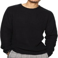 Grianlook Men Loose Crew Neck Sweater Кабел плетен пуловер Работа с твърди цветни джъмпер върхове черни m