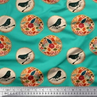 Soimoi Japan Crepe Satin Leves Leves, Bird & Floral Artistic Print Fabric край двора
