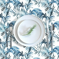 Памучен сатен площадка, 70 120 - тропическа палма индиго синьо бяло листово дърво Остров листа джунгла растителна природа лятна печат по поръчка на масата бельо с лъжица