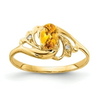 14k жълто злато 6x овален цитрин срещу истински диамантен пръстен