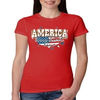 Wild Bobby My Home Sweet Home American Flag със звезди Americana American Pride Women Slim Fit Junior Tee, Red, X-Large