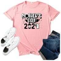 Clearance Женски моден ден на майката печат O-O-Neck Top Rish Rish Birthday Tops за жени, розово, S