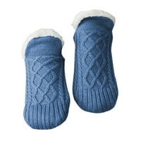 Закрити под на закрито подлежащи топлинни чорапи, тъкани и кадифени чорапи на закрито чорапи, топлинни чорапи за чехли за жени сини