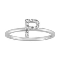Araiya 10K White Gold Diamond P Първоначален лентен пръстен за жени размер 6