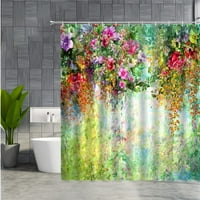 Флорален душ завеса баня акварел абстрактно цветни диви цветя зелени листа цветя стена растение плат за тъкан с кука