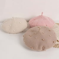 Fau pearl декор деца шапка класически солиден цвят топла бебе момичета барета капачка за ежедневни