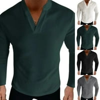 Мъжки дълги ръкави вафла тениска v шия блуза мускул активно облекло пуловер върхове