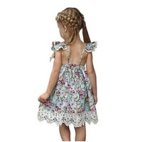 WHLBF Kids Clothing Clearance малко дете деца бебе момичета сладки летни летящи ръкави цветя шаблон дантела куха рокля без гръб