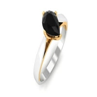 Флорален комплект черен диамантен пръстен за пасианс в два тона злато, 14K бяло злато, САЩ 5.00