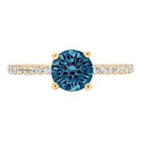 1.51ct кръг отрязан синьо естествено лондонско синьо топаз 18k жълто злато гравиране на изявление годишнина годежен сватбен пръстен размер 7.75