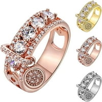 Fcphome годежен пръстен сватбен пръстен креативна метална плоча чар кухи колан кубичен цирконен пръстен за хранет женски бижута женска женска пръстен DIY Бижута Подаръци-Роуз Голдус12