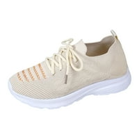 DMQUPV Дамски обувки за ходене Плъзнете върху женски обувки за ходене маратонки Slip на лофе мрежести въздушна възглавница Лесни обувки Небрежни удобни обувки Бежово 41