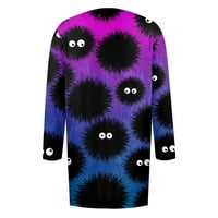 Чист жилетка с дълъг ръкав за жени есенни пуловер графични дрехи плюс размер средна дължина отгоре за жени тъмно лилаво 4xl