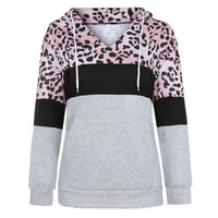 Суитчъри за дамски качулка с дълъг ръкав леопардов солиден печат с джобен ежедневен пуловер
