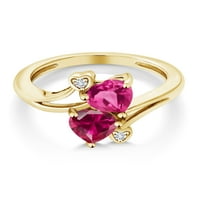 Gem Stone King 18k Жълто злато, покрито Сребърен розов Създаден сапфир Червено Създаден Ruby Double Heart Ring for Women for Women