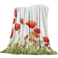 Фланелен хвърляне на одеяло червено цвете винтидж поле от макове кафяв античен декор за дома топли меки одеяла за диван диван легло офис