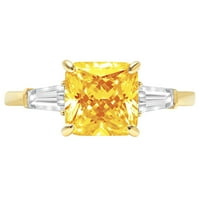 CT Brilliant Asscher Cut Clear симулиран диамант 18K жълто злато тристонов пръстен SZ 8.25