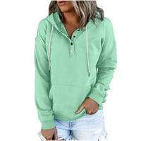 Fatuov Womens Hoodie Loose Fit моден бутон с дълъг ръкав надолу яка твърд цвят пуловер на теглене мента зелени зимни дрехи с джоб