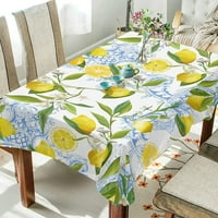 Правоъгълник покривка с жълт лимон син бохемски цвете модерен маса плат Пикник винил плат бельо за маса за кухня трапезария парти декор