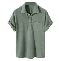Wendunide Polo ризи за мъже Калиран отхвърляне на яка Блуза с къс ръкав Малка джобна блуза риза върхове за мъже за мъже
