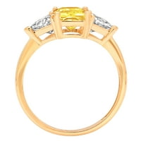 2.82ct блестящ изумруден изрязан синтетичен жълт moissanite 14k жълто злато тритонен пръстен SZ 5.25