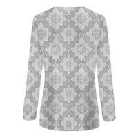 Hhei_k Женски моден ежедневен печат с дълъг ръкав кръгла врата на шията топ блуза