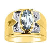 *Rylos просто елегантен красив аквамарин и диамантен пръстен - март роден камък*14k жълто злато