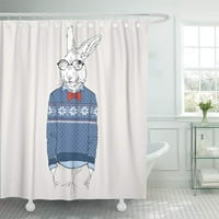 Заек зайче, облечен в жакард пуловер антропоморфен хипстър декор за баня баня за вана завеса за душ