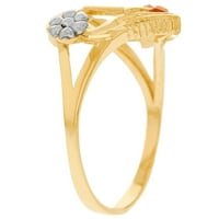 Jackani 10K многотонен златен диамант нарязана флорална буква и първоначален пръстен за сърце