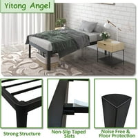 Yitong Angel Queen Bed Frame с кръгъл ъгъл Край крака lbs Тежка метална платформа Bed Frame Queen Size Steel Slats Поддръжка без пружина Нужда
