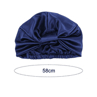 Knotted Turban, Slip -On Silk Satin, облицована с глава за къдрава коса, налична ден и нощ - тъмно синьо