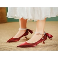 Lumento Womens Pumps High Heel Stiletto токчета с лък обувки Мода Mary Jane Walking Comfort Оценен пръст Вино червено 7