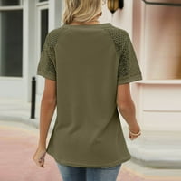 Женски модни тениски V-образно деколте дантелени шиещи разхлабени върхове с къс ръкав блуза xl