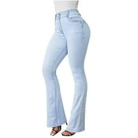 Жени модни панталони за развлекателни бутони леко разпалени панталони дънкови дънки