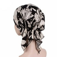Нови висококачествени жени еластични тюрбани памучни памучни шапки предварително завързани шал шал шал Химио шапка на лейди аксесоари за коса Черни с цвете