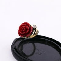 Най -великият брезов пръстен Розов лист Елегантна реколта женски пръстен за кристал за запознанства, сплав черно
