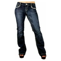 Jack David Women's Rhinestone Mid Rise Bootcut Ratty Denim Jeans Pants