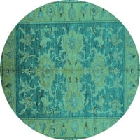 Ahgly Company Indoor Round Oriental Turquoise Blue Industrial Area Rugs, 7 'Round