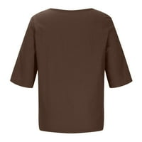 Hanzidakd върхове за жени памучни и ленени върхове летни дамски половин ръкав v страничен бутон за врата флорално прилягане отпечатани тениски на тениски ежедневни бельо тениска блуза