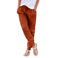 Панталони за ленени панталони за жени плюс размер плътно цветен висок талия небрежен конус панталони с джобове оранжево m