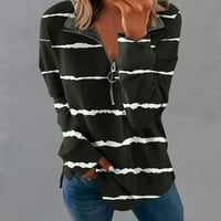 Женски причинно-следствен цип пуловер цветен блок с дълъг ръкав ревера свободен год тениски есен салон активно облекло ризи с цип