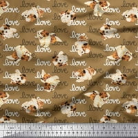 Soimoi Crepe Silk Fabric Love Text & Puppies Dog Print Fabric край двора