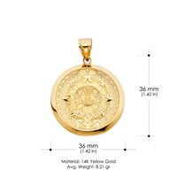 14k жълто злато Calendario Azteca Charm висулка с огърлица от верига - 24