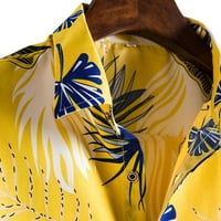 Мъжки принт на ревера върхове бутон надолу по плажа късо ръкав Хавайски стил ризи сезонни модни жълти m