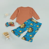 Seyurigaoka Unise Baby Suit Set, O-Neck с дълъг ръкав Romper+ панталони+ лента за глава