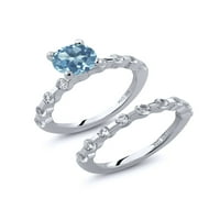 Gem Stone King 3. CT кръг швейцарски синьо топаз бял топаз стерлингов сребърен пръстен