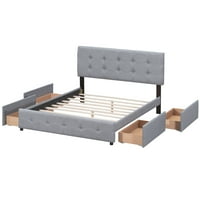 Bornmio Тапицирано легло с платформа с класически табла и чекмеджета, не е необходима BO Spring, плат, размер на кралицата, размер на кралицата