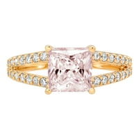 2.48ct Princess Cut Pink симулиран диамант 14K Жълто злато гравиране Изявление Булчинска годишнина Ангажимент Сватбен пръстен Размер 9,5