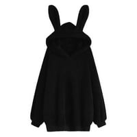 Качулки за женски уши за заек капачка пуловер модна солидна руно суитчър с дълъг ръкав ежедневни джъмперни върхове на джъмпера