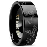 Blitzcrank The Great Steam Golem Black Tungsten Engroved Ring League of Legends Gift - размер 14.5
